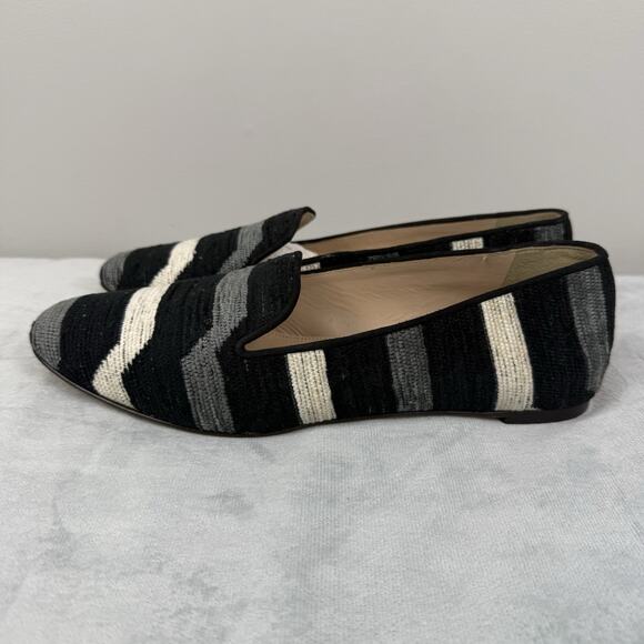 J. Crew Womens Black Gray Cream Textile Striped Italy Darby Currant Flats Sz 8 - Picture 4 of 9